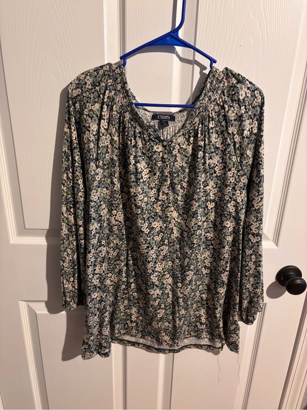 Chaps Women's Green Floral Peasant Blouse